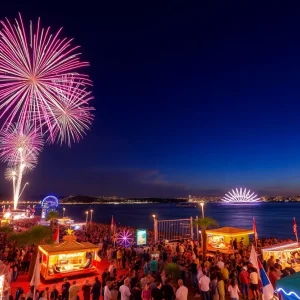 Fireworks over San Diego Bay during Independence Day