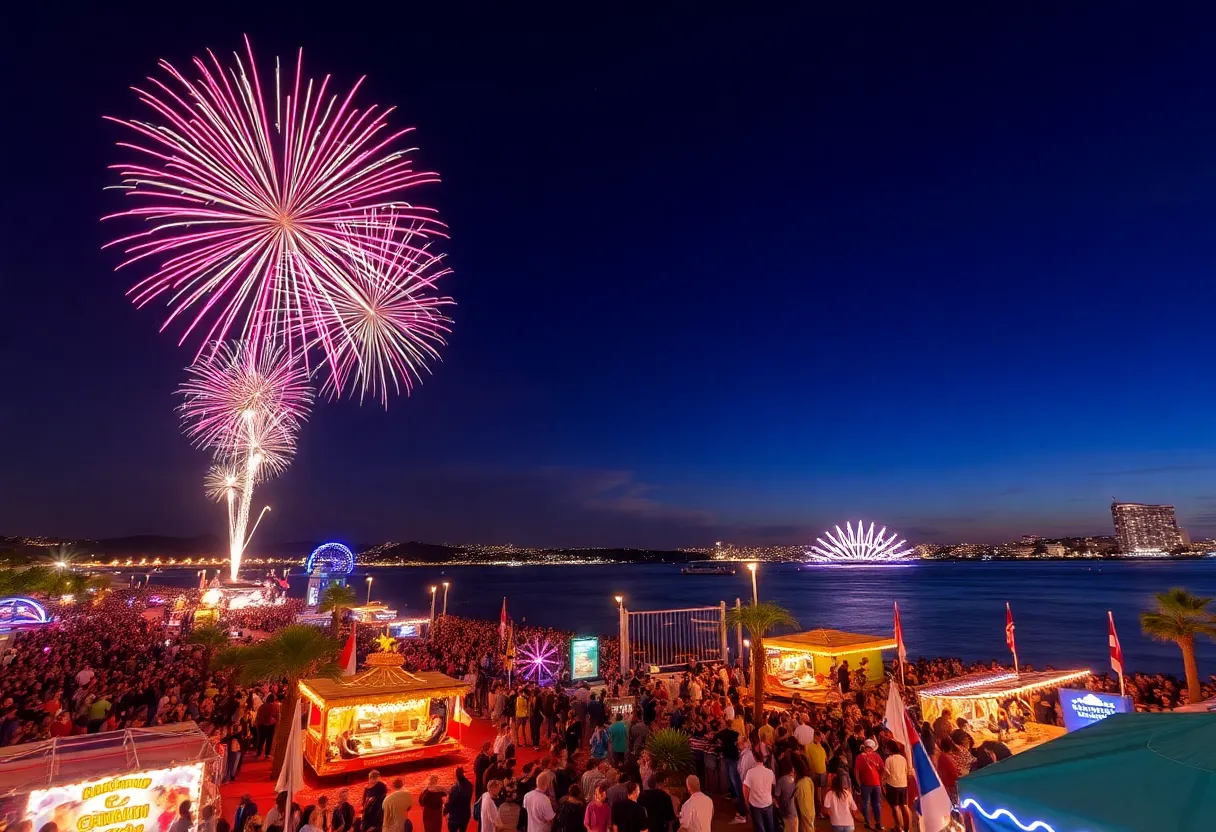 Fireworks over San Diego Bay during Independence Day