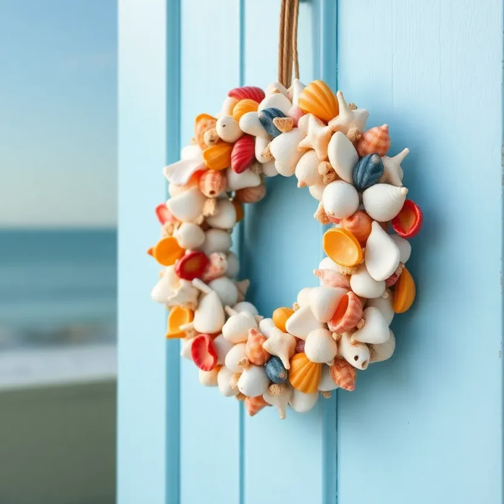 Colorful shell wreath for summer decoration