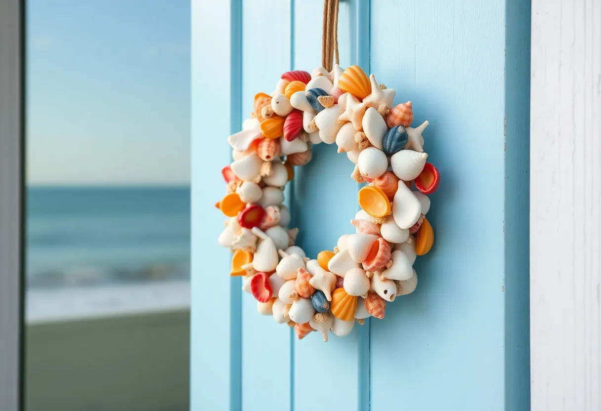 Colorful shell wreath for summer decoration