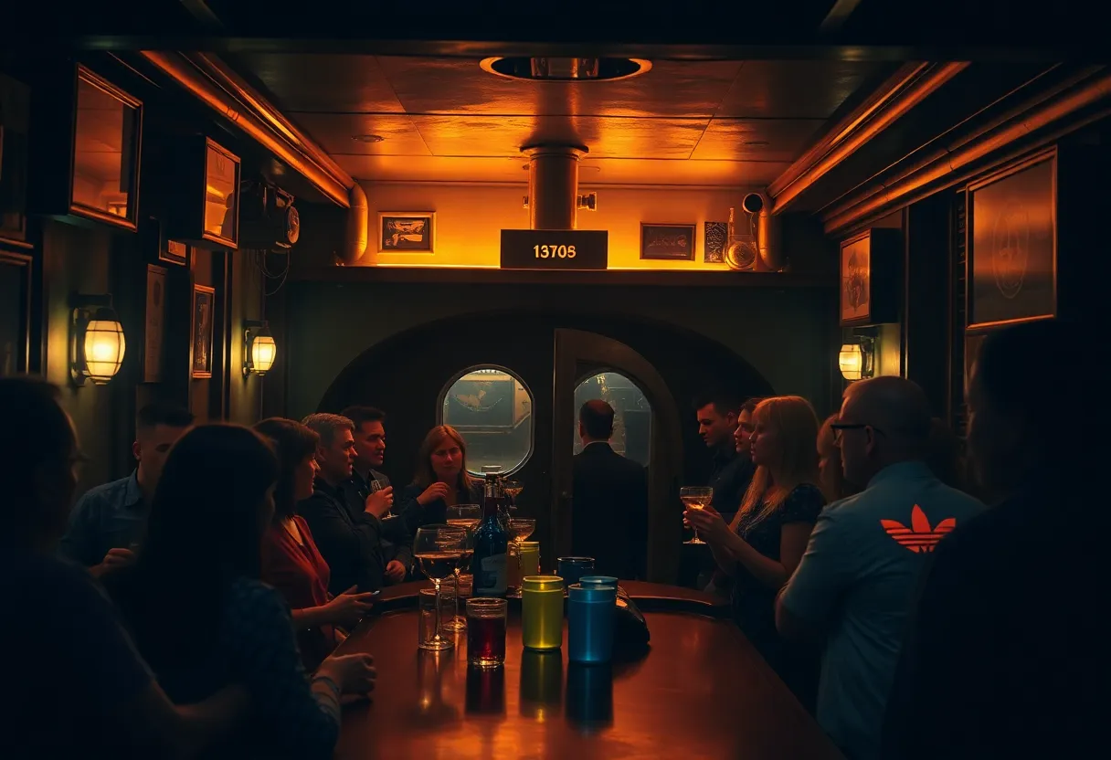 Guests enjoying drinks at The Bridge speakeasy