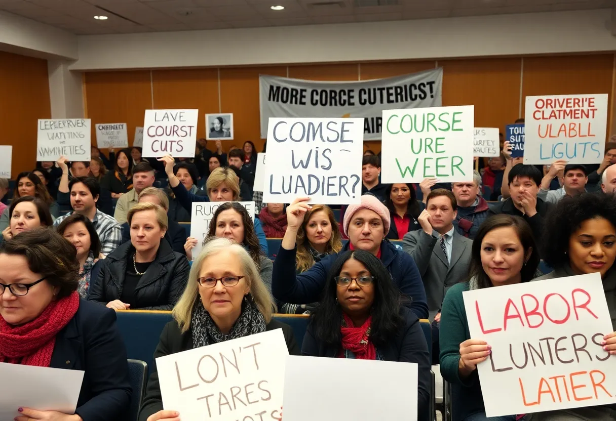 Faculty members protesting against course cuts at the University of San Diego