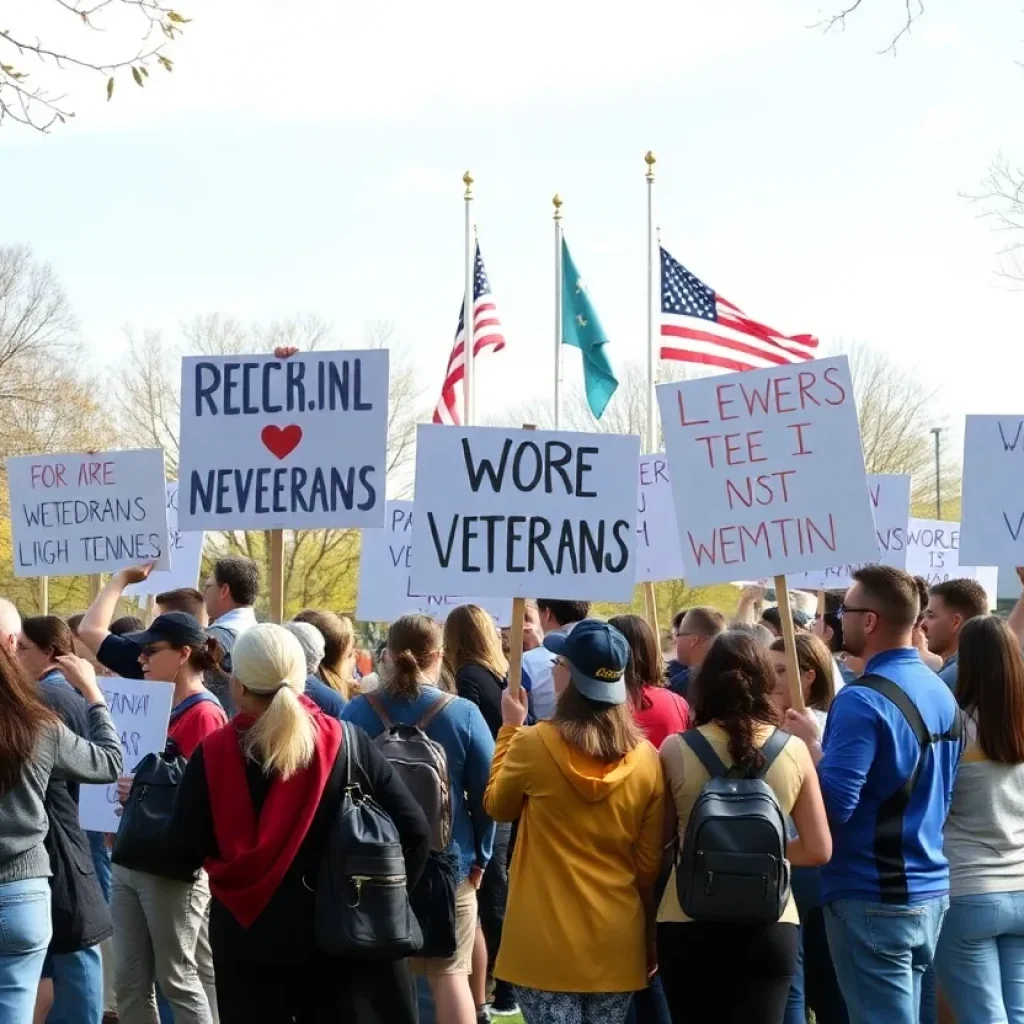 Community members support veterans during a rally in Coronado