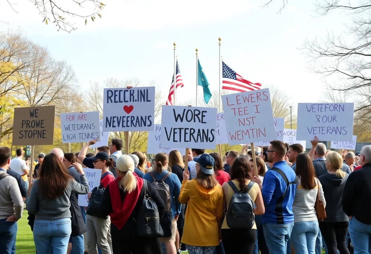 Community members support veterans during a rally in Coronado