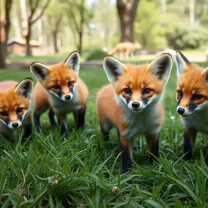 Four baby Russian foxes at the Judith A. Bassett Canid Education and Conservation Center