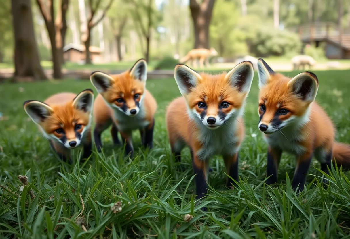 Four baby Russian foxes at the Judith A. Bassett Canid Education and Conservation Center