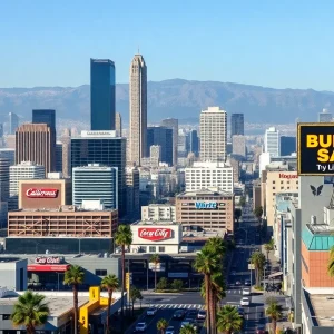 Urban skyline depicting the business relocation trend in California
