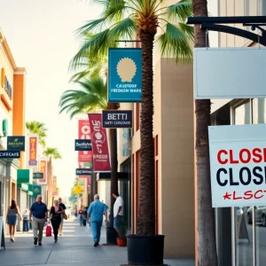 Vibrant California street with new and closing businesses
