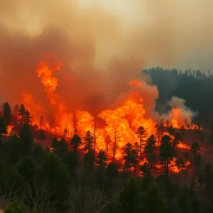 Raging California wildfire destroying forest land