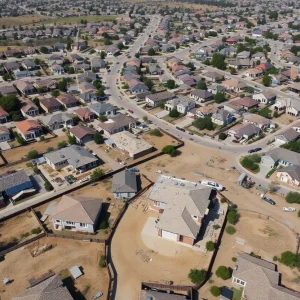 Neighborhood showing recovery and rebuilding efforts after the Palisades Fire