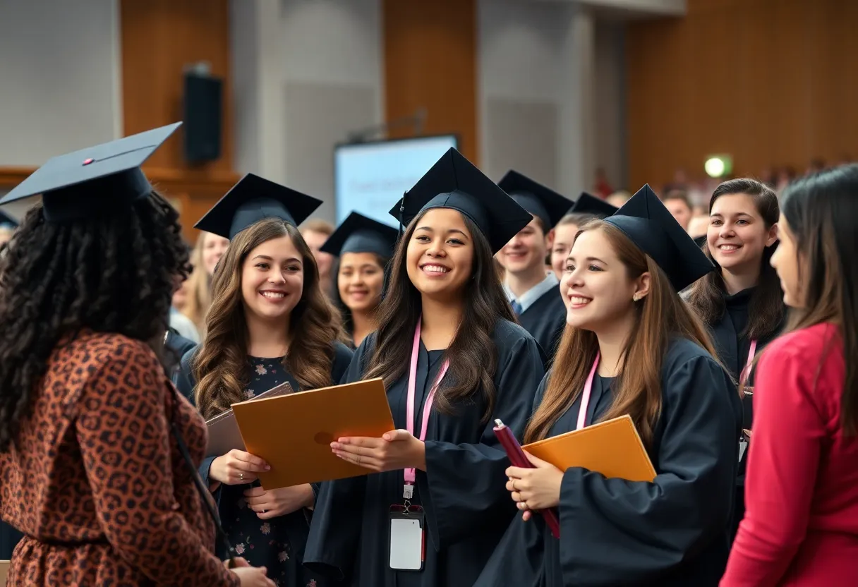 Students celebrating receiving scholarships at Coronado High School awards event