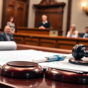 Courtroom with legal documents symbolizing family separation case.