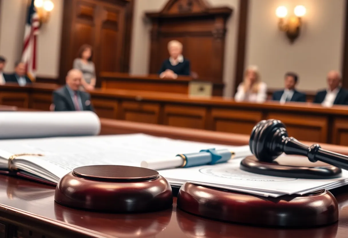 Courtroom with legal documents symbolizing family separation case.