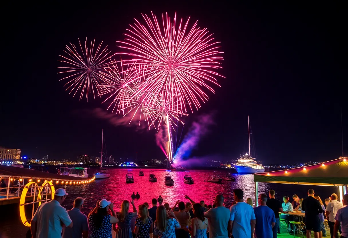 Fireworks lighting up the San Diego skyline on Fourth of July