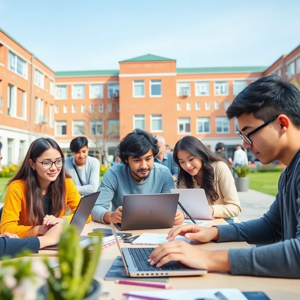 Students engaged in computing activities on GMU campus