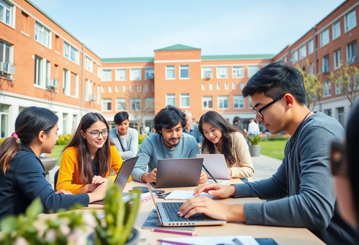 Students engaged in computing activities on GMU campus