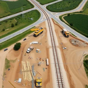 Aerial view of California high-speed rail construction site