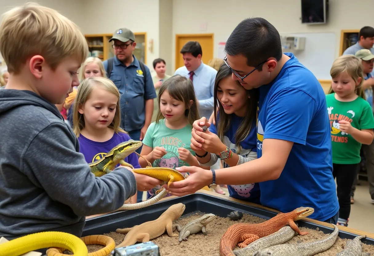 Families enjoying a live reptile show at the Coronado Community Center