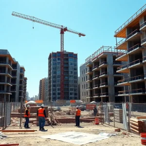 Few workers at a construction site in Los Angeles