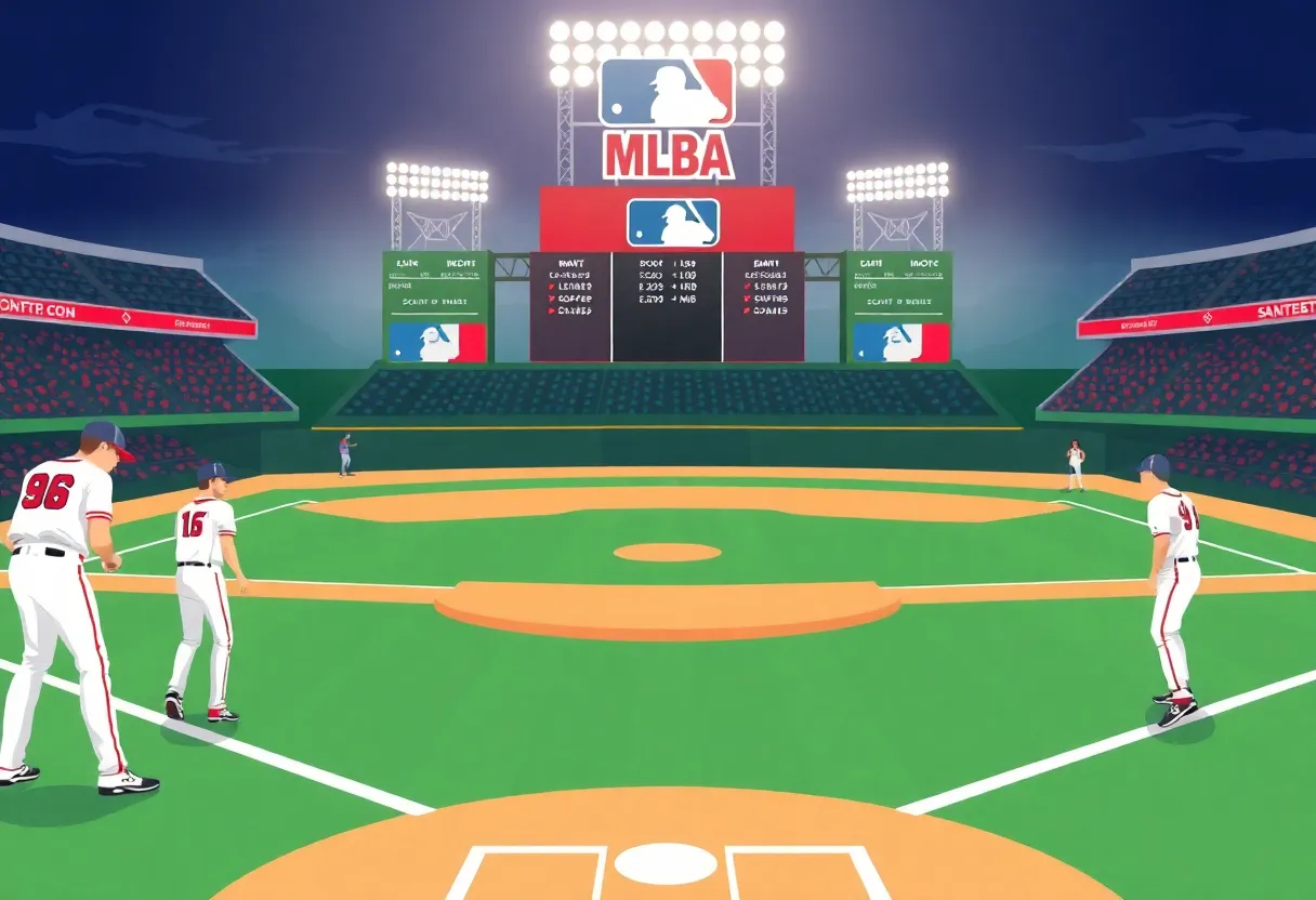 Scene of an MLB Draft event at a baseball field