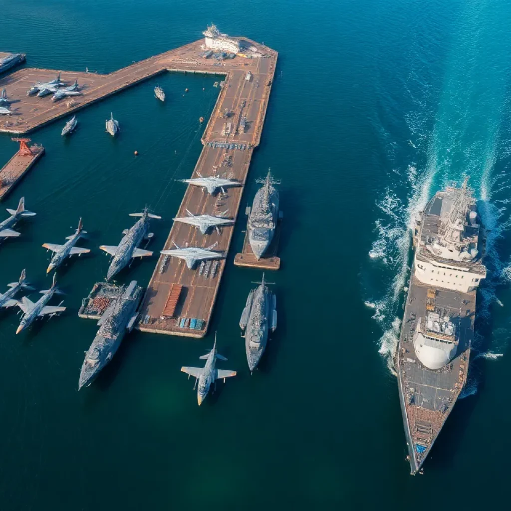 Aerial view of Naval Base Coronado with military assets and personnel.