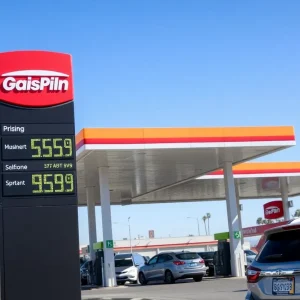 Gas station displaying rising prices in California