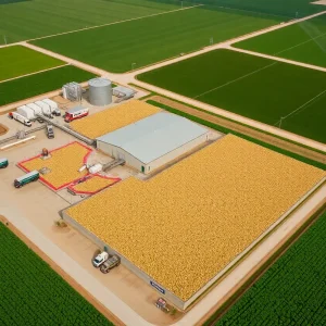 Aerial view of Setton Pistachio processing facility in Zamora, California.