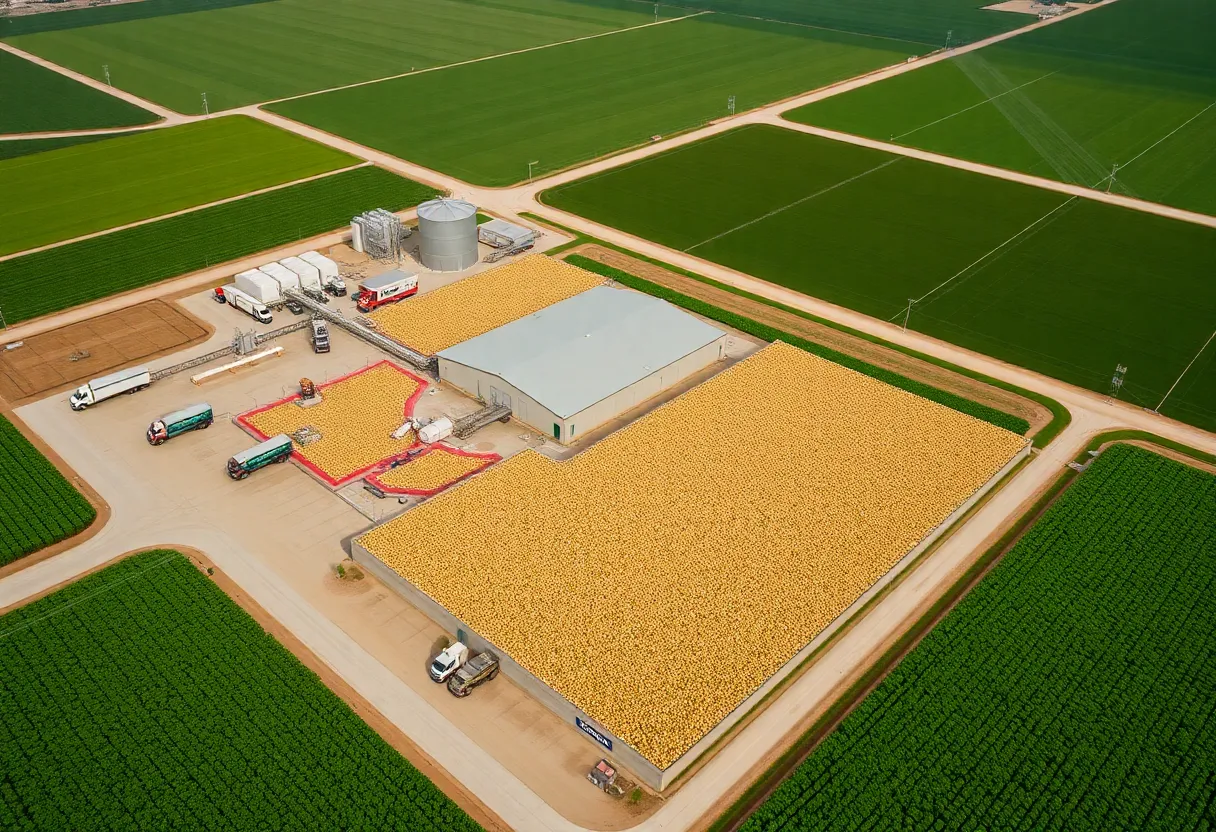 Aerial view of Setton Pistachio processing facility in Zamora, California.