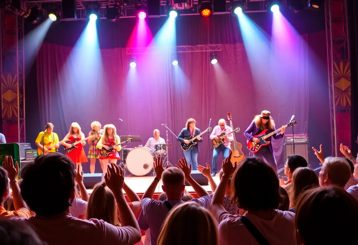 Musical performance scene with vibrant costumes and instruments.
