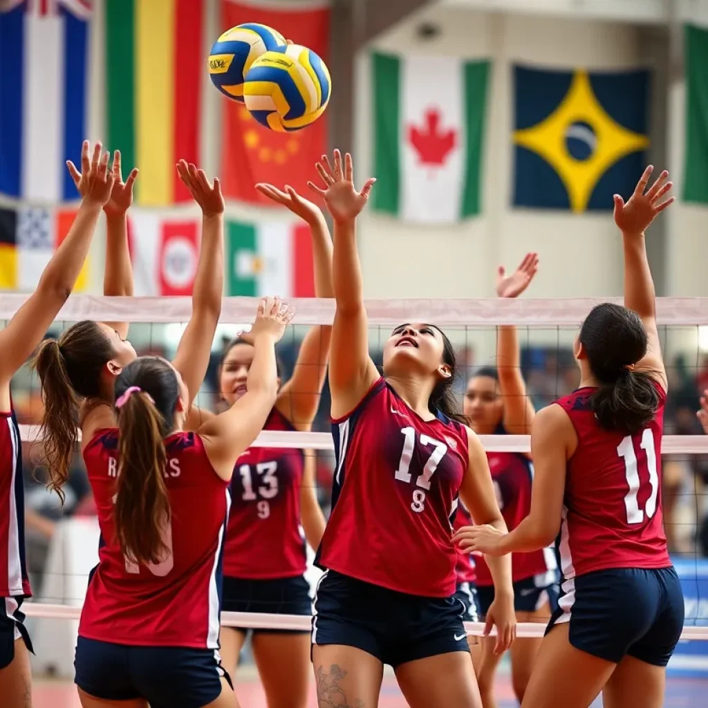 University of San Diego volleyball team competing at World University Games in Berlin.