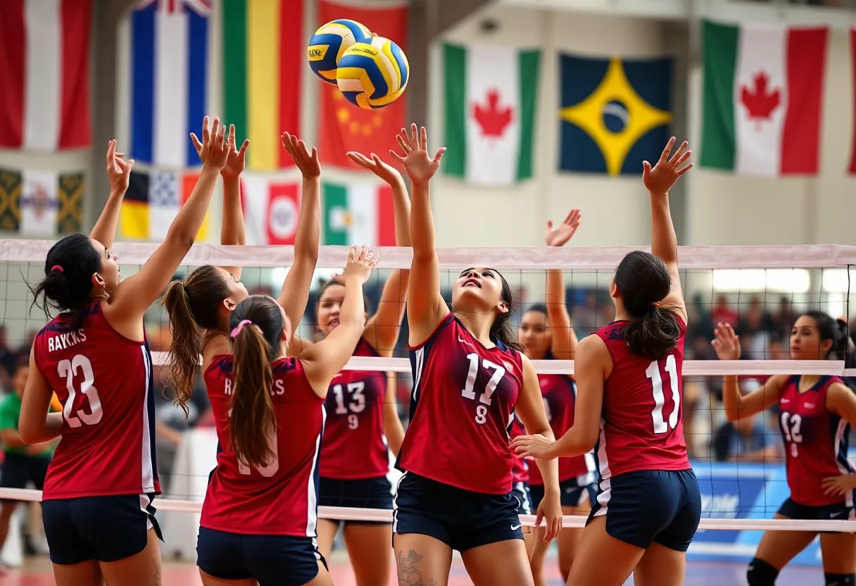 University of San Diego volleyball team competing at World University Games in Berlin.