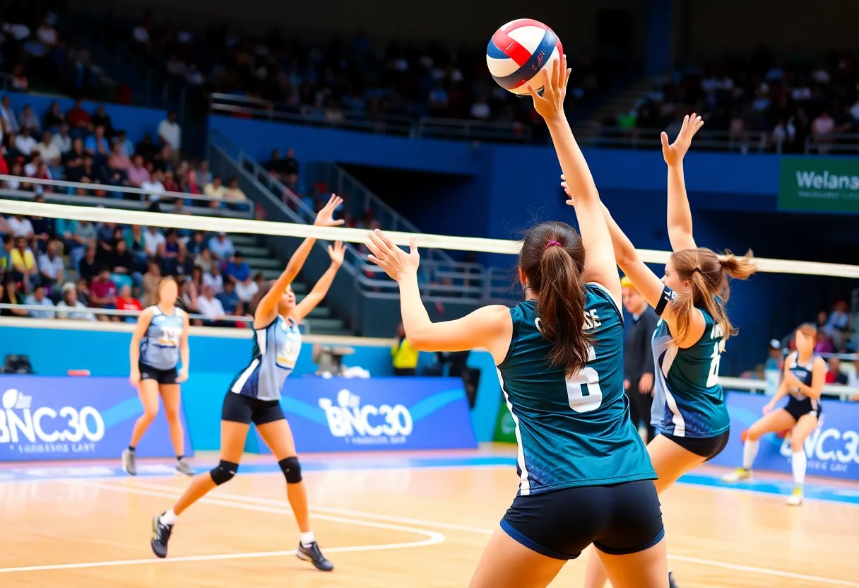 University of San Diego women's volleyball team in a match setting