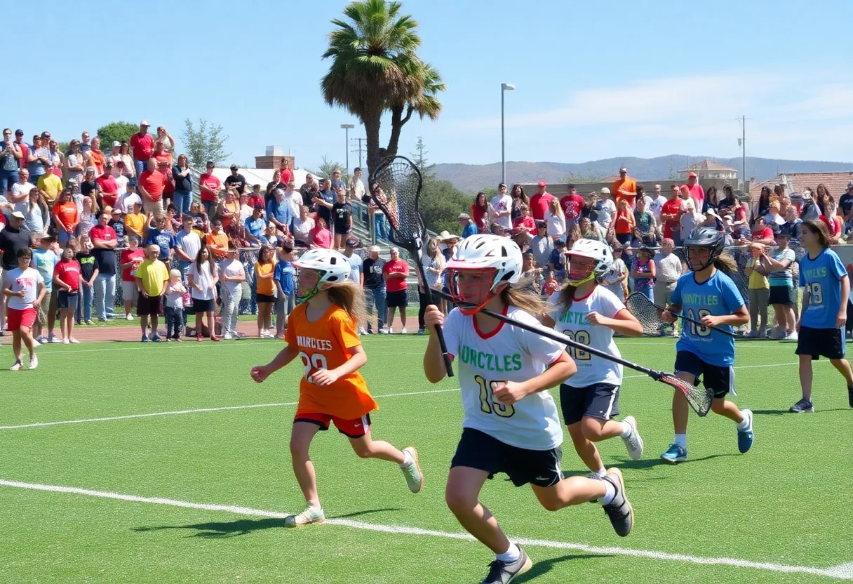 Young lacrosse players competing in a youth tournament