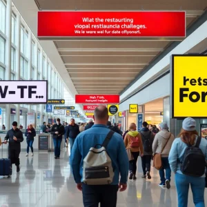 Billboard displaying W-T-F... What the Fork slogan in Sacramento International Airport