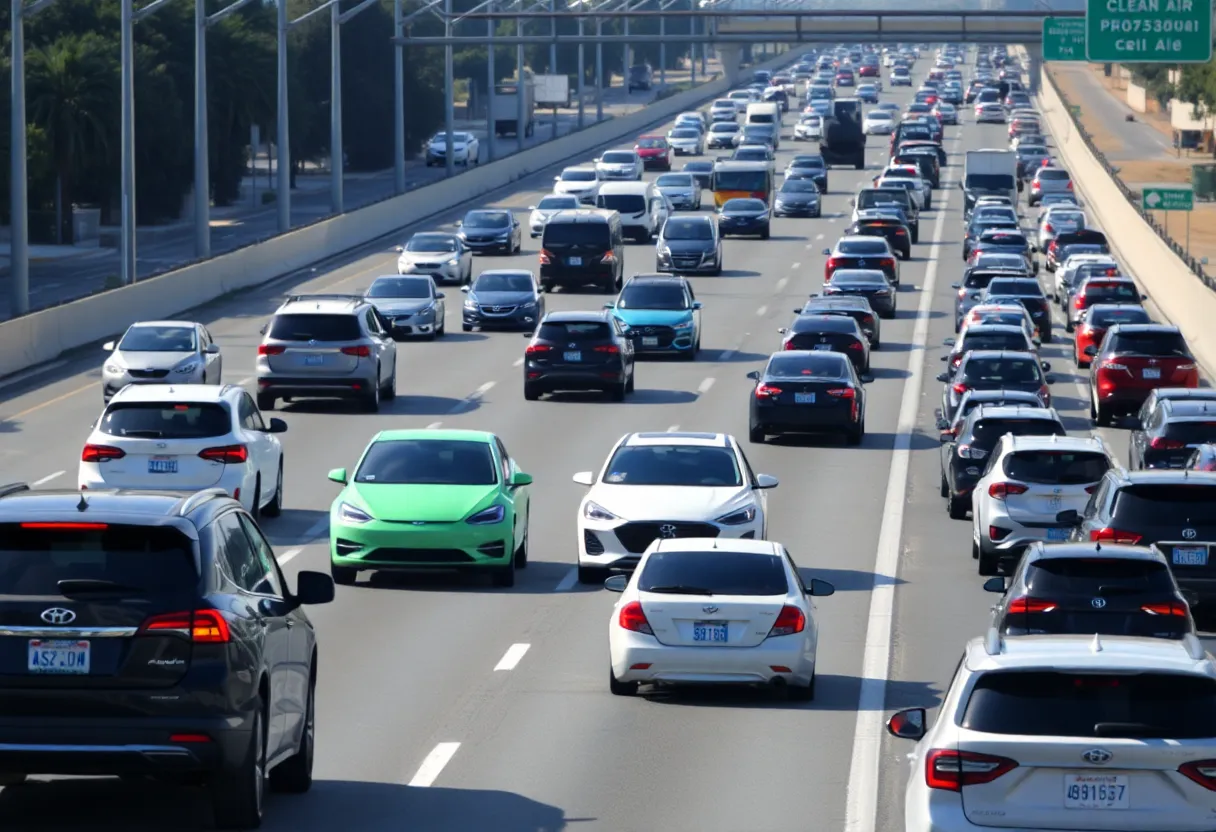California freeway showing electric vehicles and traffic congestion
