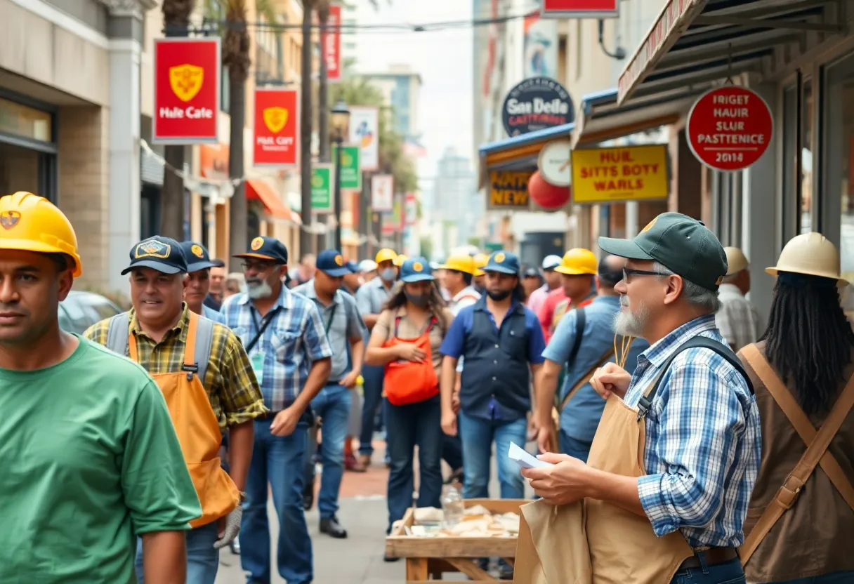 Workers discussing California minimum wage increase