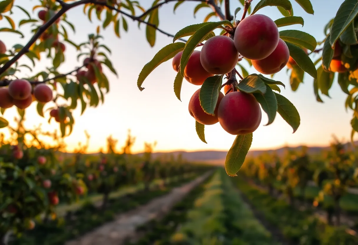 Peach orchard in California with low yields