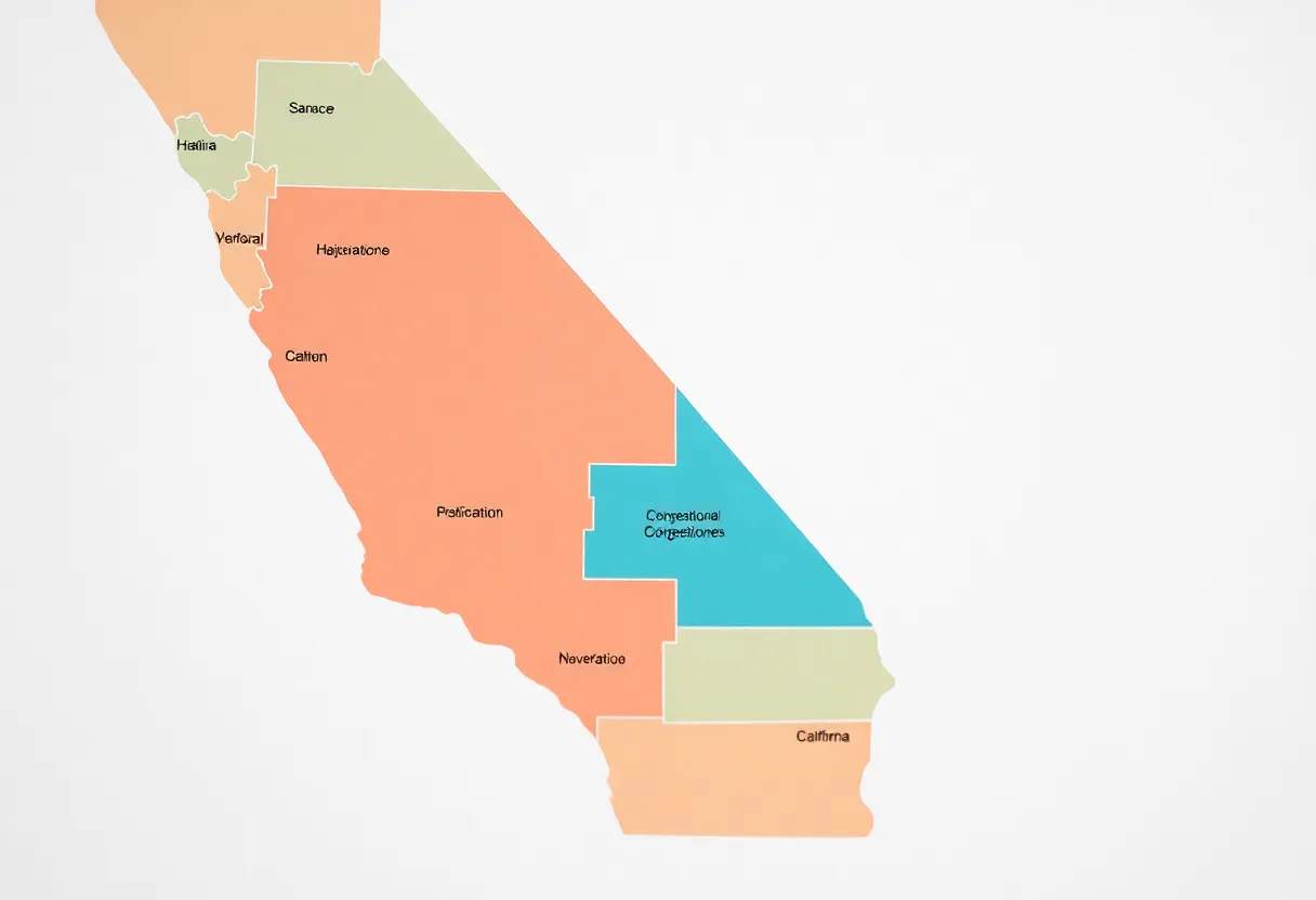 An illustrated map of California's congressional districts.