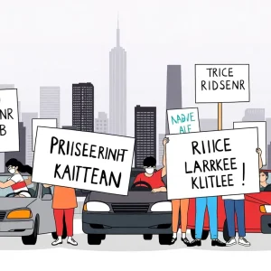 Rideshare drivers advocating for union rights in California.