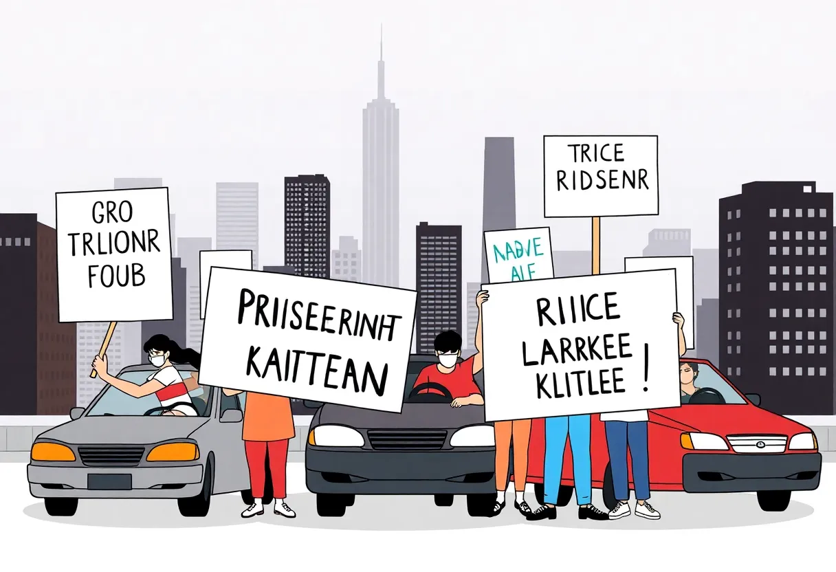 Rideshare drivers advocating for union rights in California.