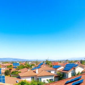 Solar panels on rooftops in California