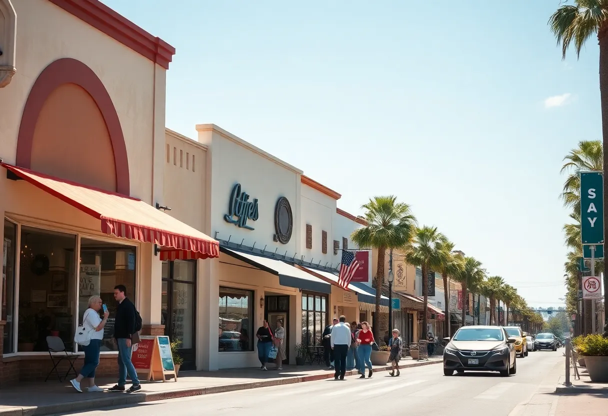 A vibrant view of California small businesses thriving in a community setting.