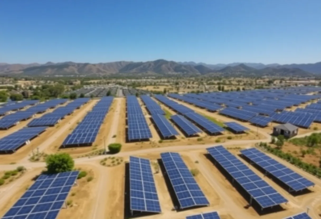 Aerial view of solar panels in a California community