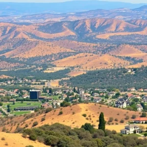 California landscape showing wildfire risk areas and homes