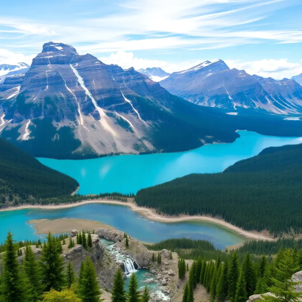 Breathtaking view of the Canadian Rockies with turquoise lakes