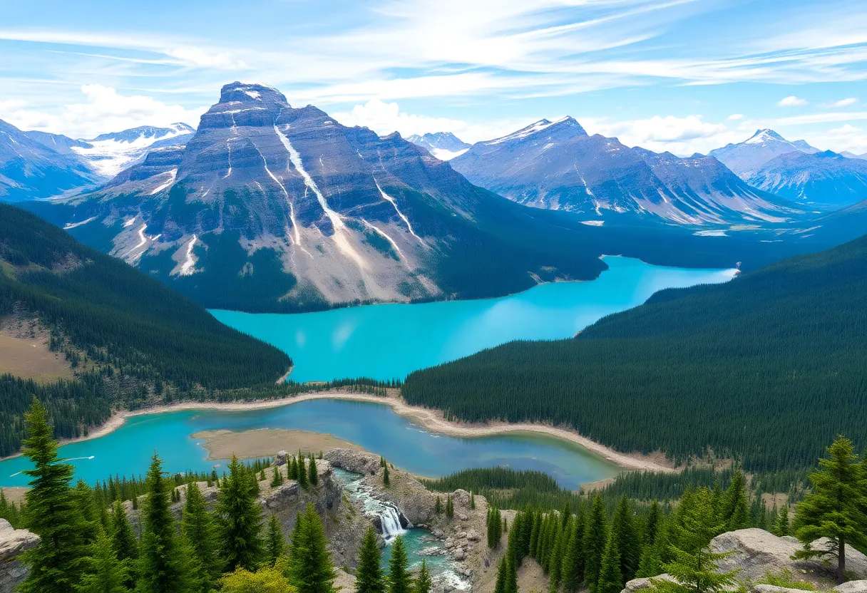 Breathtaking view of the Canadian Rockies with turquoise lakes