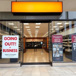Exterior of a Claire's store with a sale sign