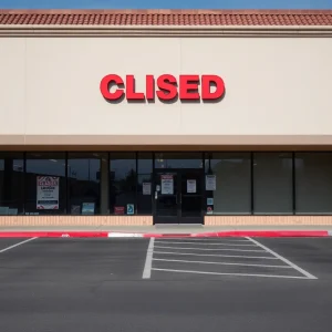 Exterior of a closed Bed Bath & Beyond store in California with a 'Closed' sign.