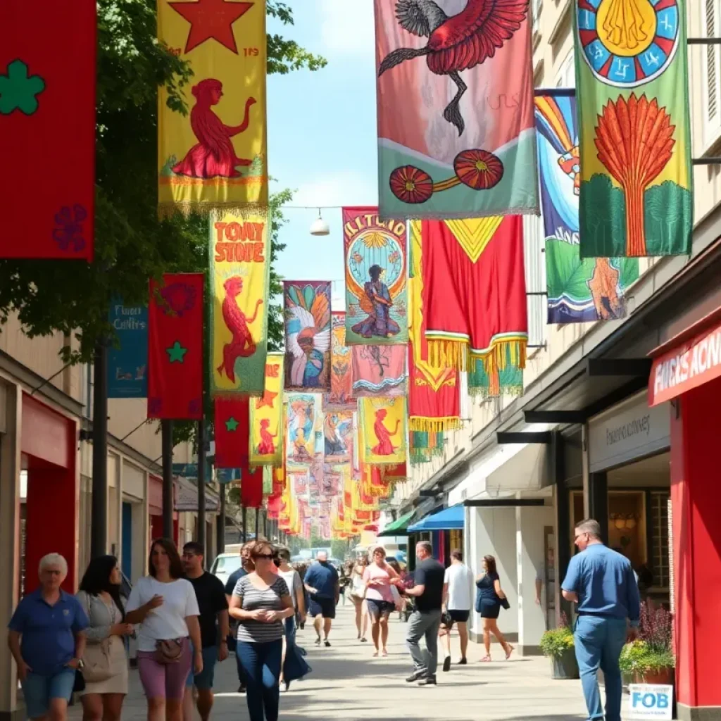 Artistic banners displayed on Orange Avenue in Coronado