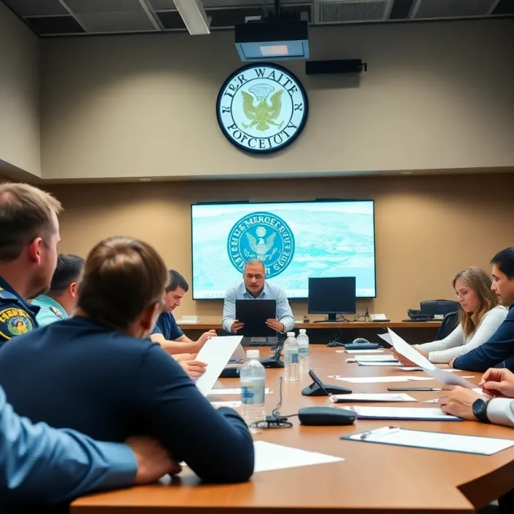 Emergency Operations Center in Coronado with team members discussing preparedness